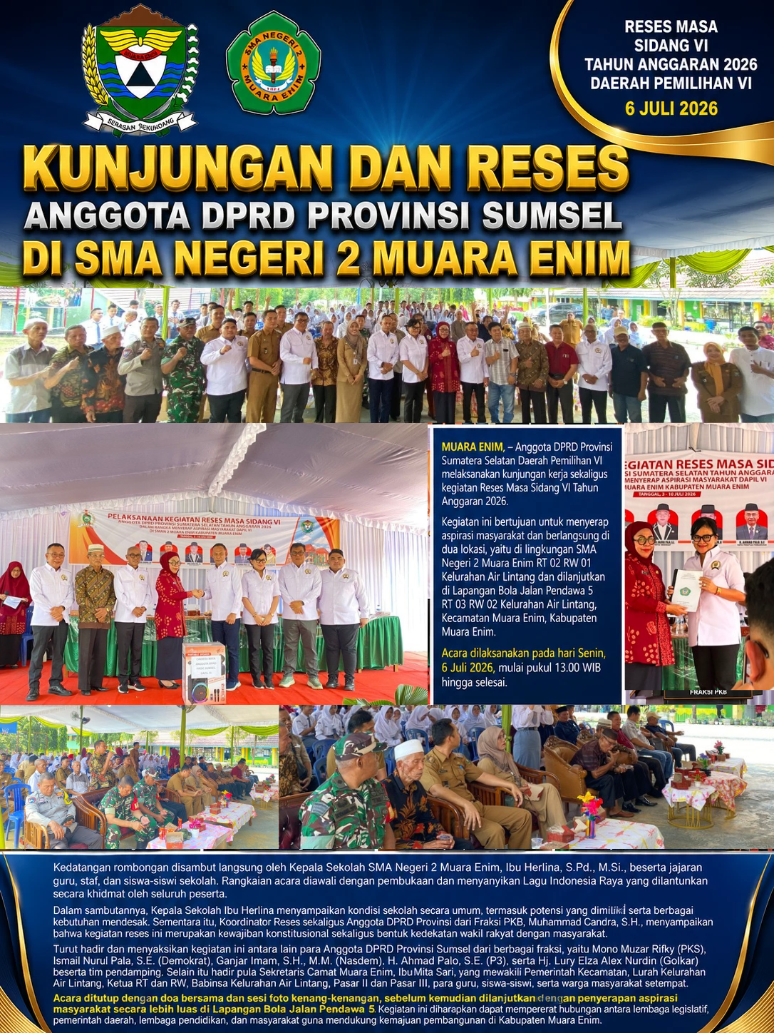 Kunjungan dan Reses Anggota DPRD Provinsi Sumsel di SMA Negeri 2 Muara Enim