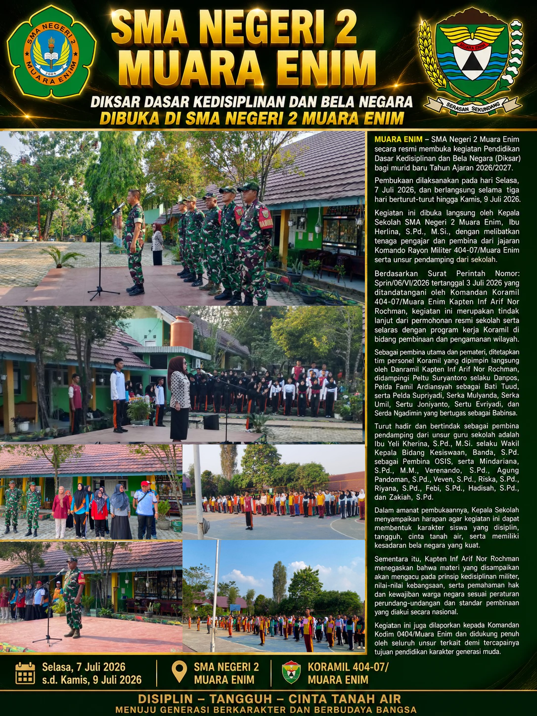 Diksar Dasar Kedisiplinan dan Bela Negara Dibuka di SMA Negeri 2 Muara Enim