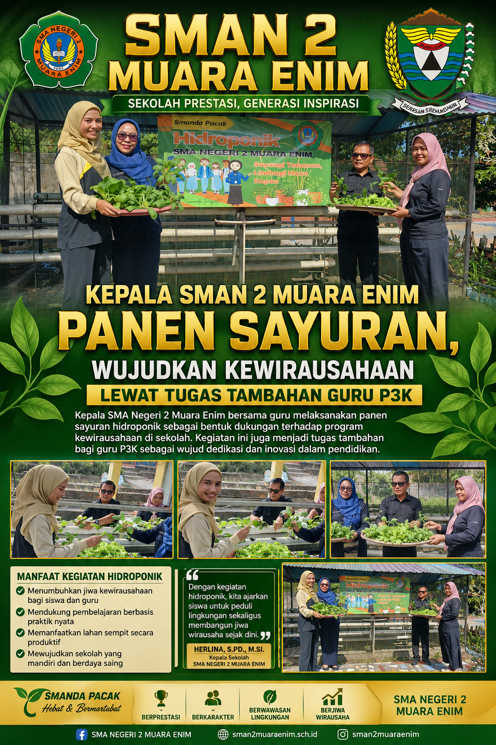 Kepala SMAN 2 Muara Enim Panen Sayuran, Wujudkan Kewirausahaan Lewat Tugas Tambahan Guru P3K