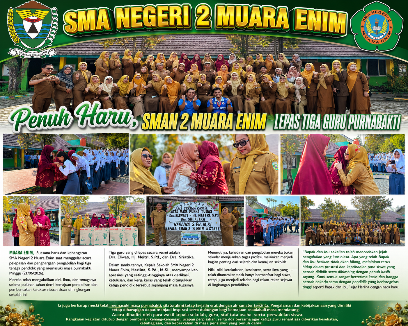Penuh Haru, SMAN 2 Muara Enim Lepas Tiga Guru Purnabakti
